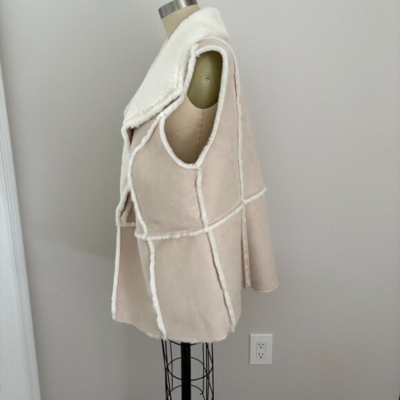 Chico's Faux Suede Vest Women's Beige Open Front Soft Lining Size 3 XL NWT - Picture 2 of 7